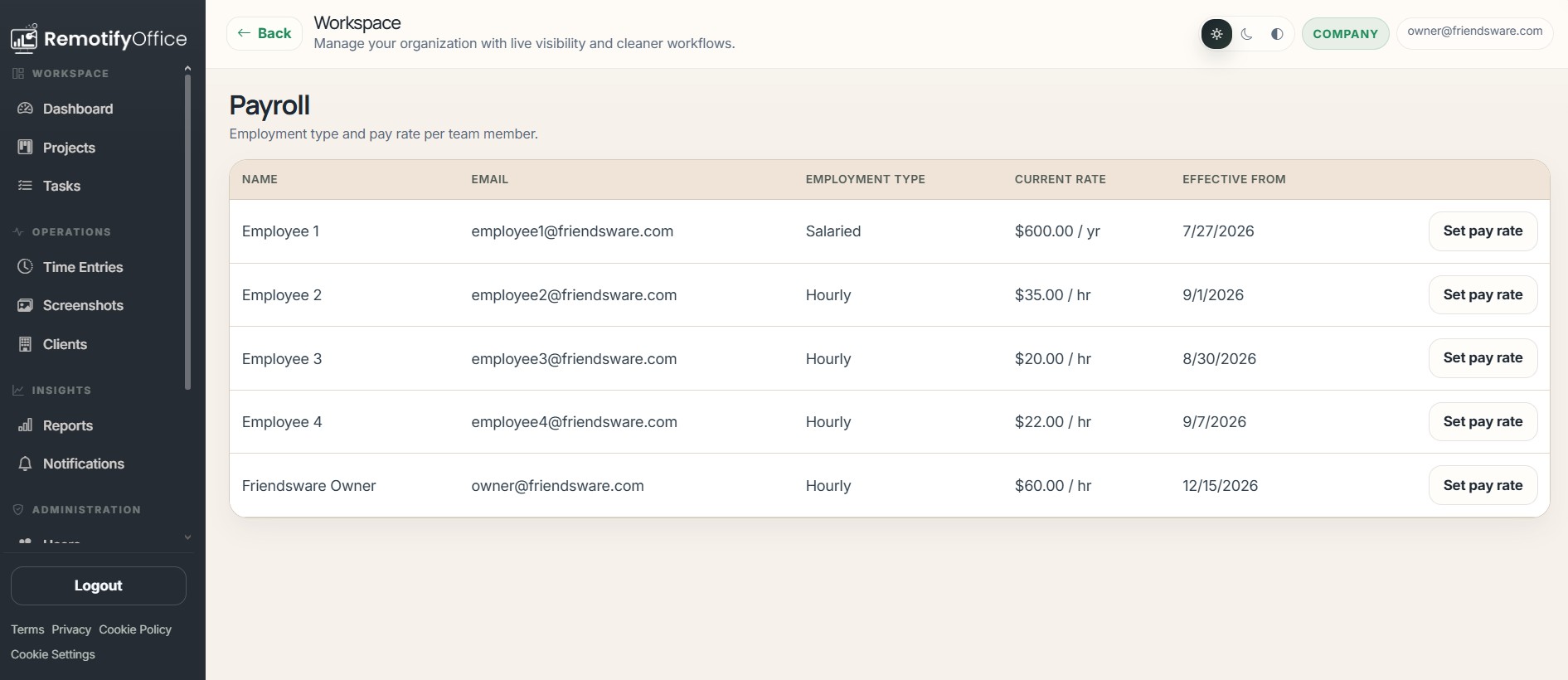 RemotifyOffice payroll rates by employee